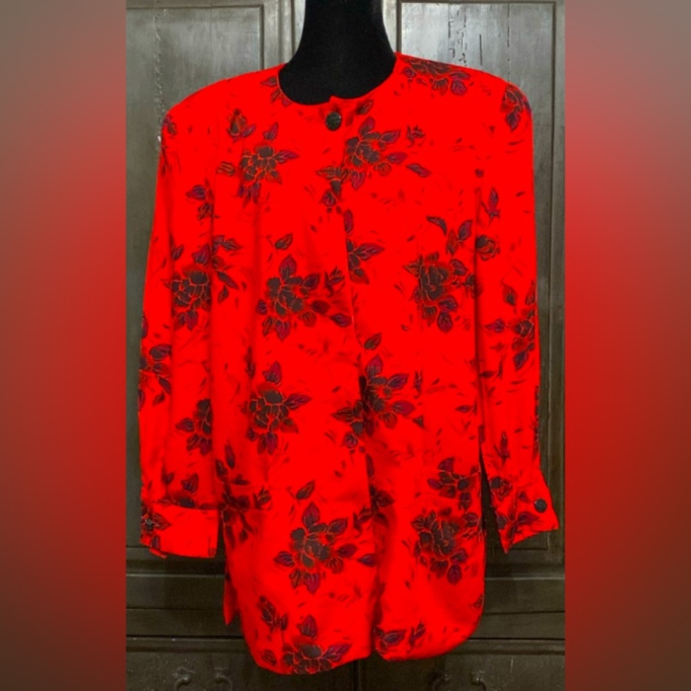 Vintage Giraffe oversized Red Floral jacket-lined - Size XLarge